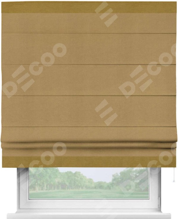 Римская штора «Кортин» с кантом Горизонт, для проема, ткань вельвет горчица