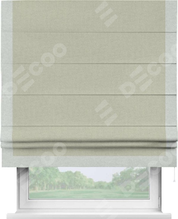 Римская штора «Кортин» с кантом Виктория, для проема, лён блэкаут серо-бежевый