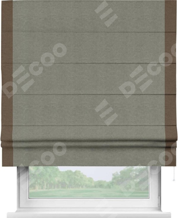 Римская штора «Кортин» с кантом Стрим Дуо, для проема, ткань лён димаут, стальной