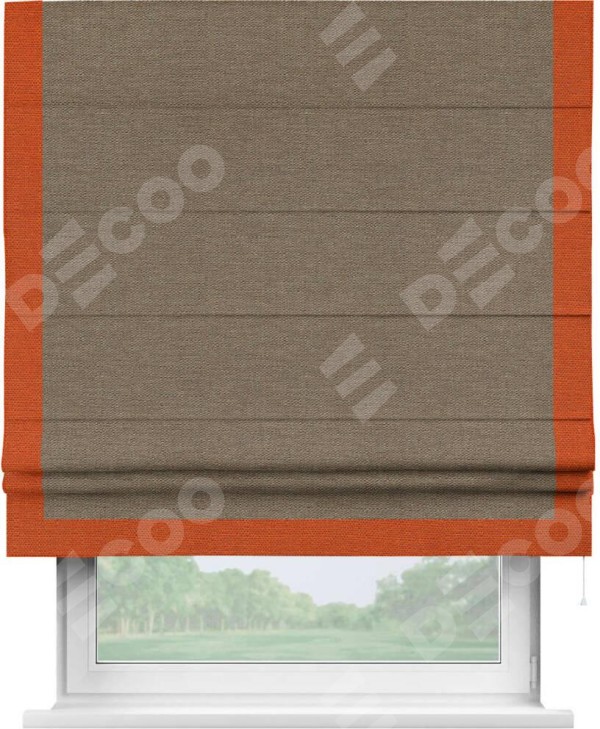 Римская штора «Кортин» с кантом Виктория, для проема, ткань лён светло-коричневый