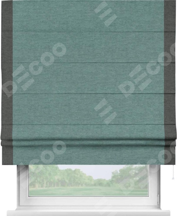 Римская штора «Кортин» с кантом Стрим Дуо, для проема, ткань стиф димаут бирюзовый