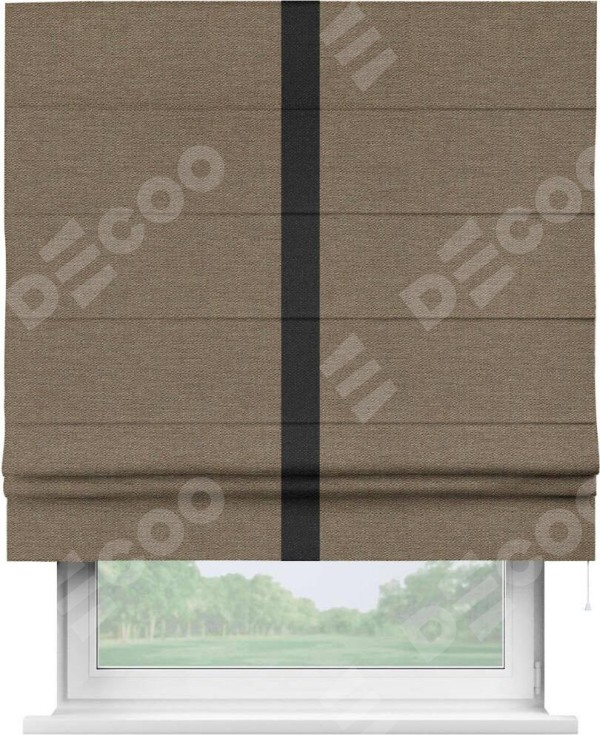 Римская штора «Кортин» с кантом Хайвэй, для проема, ткань лён светло-коричневый
