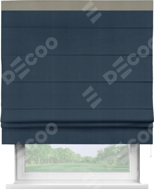 Римская штора «Кортин» с кантом Кинг, для проема, ткань блэкаут однотонный синий