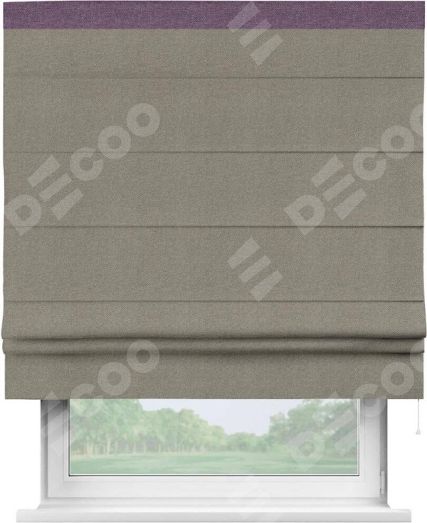 Римская штора «Кортин» с кантом Кинг, для проема, ткань лён димаут, серо-зелёный