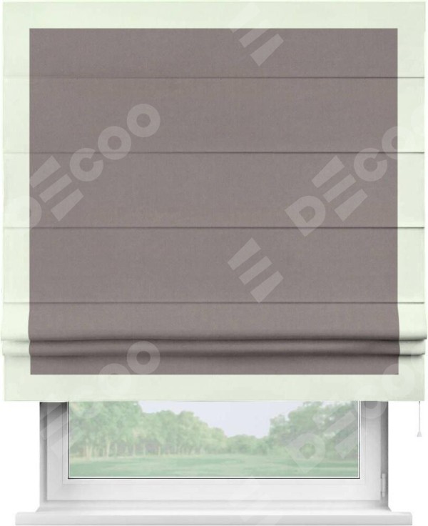 Римская штора «Кортин» с кантом Чесс, для проема, ткань вельвет темно-бежевый