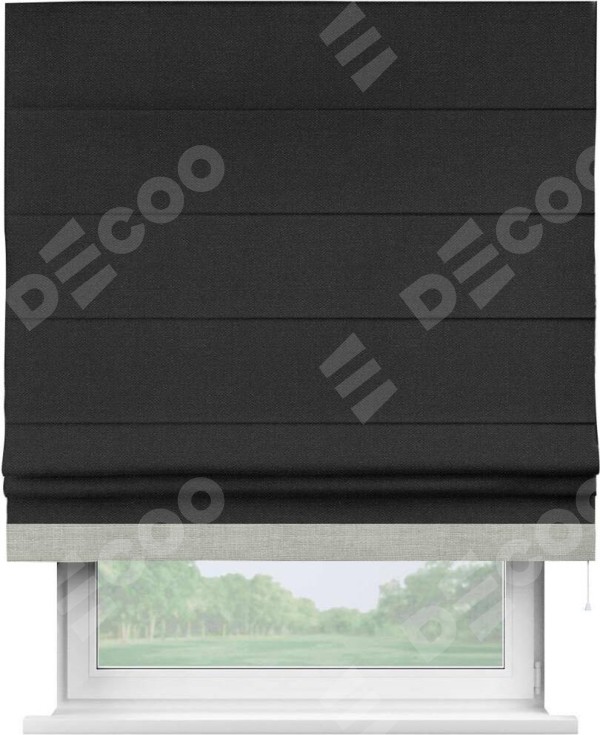 Римская штора «Кортин» с кантом Джестер, для проема, ткань лён черный