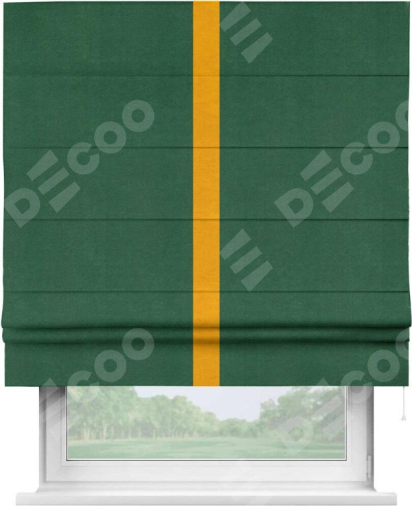 Римская штора «Кортин» с кантом Хайвэй, для проема, ткань вельвет зеленый