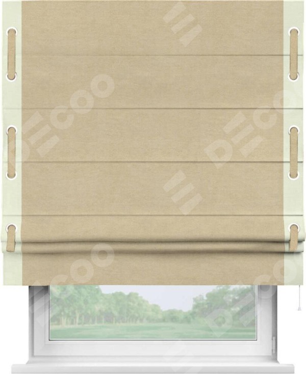 Римская штора «Кортин» с кантом Стрим Дуо (люверсы с пояском), для проема, ткань вельвет бежевый