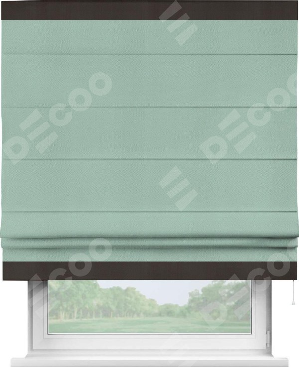 Римская штора «Кортин» с кантом Горизонт, для проема, ткань блэкаут однотонный ментоловый