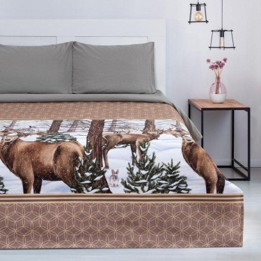 Покрывало "Этель" евро Олени в зимнем лесу, 210*215 см, 100% хлопок