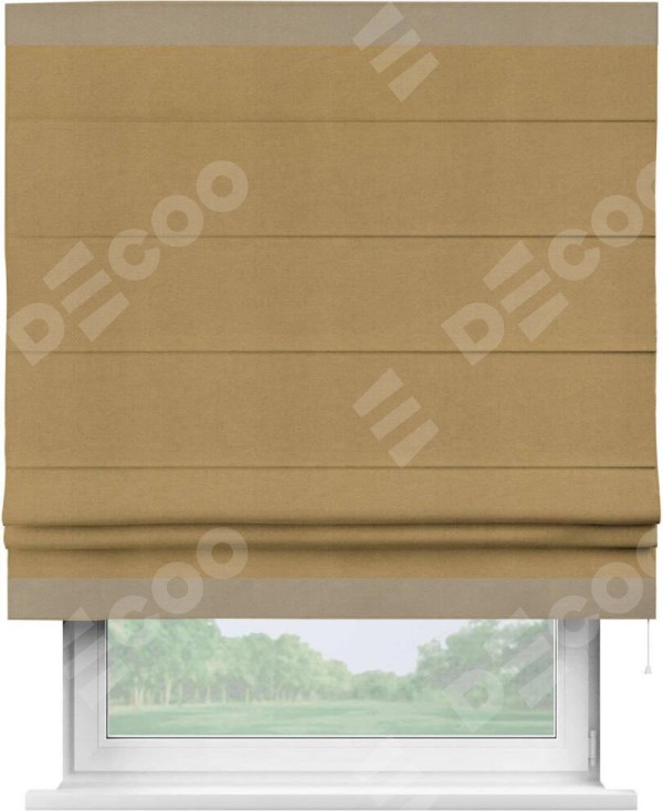 Римская штора «Кортин» с кантом Горизонт, для проема, ткань вельвет горчица