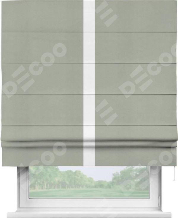 Римская штора «Кортин» с кантом Хайвэй, для проема, ткань вельвет cветло-серый