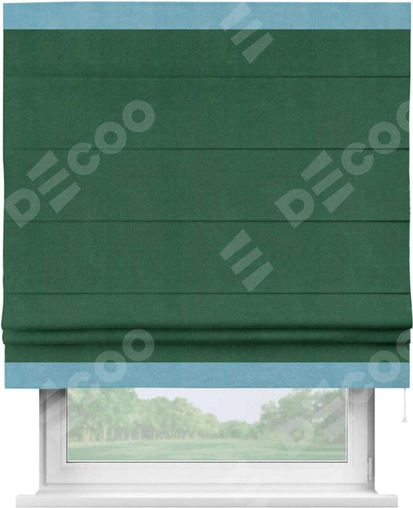 Римская штора «Кортин» с кантом Горизонт, для проема, ткань вельвет зеленый