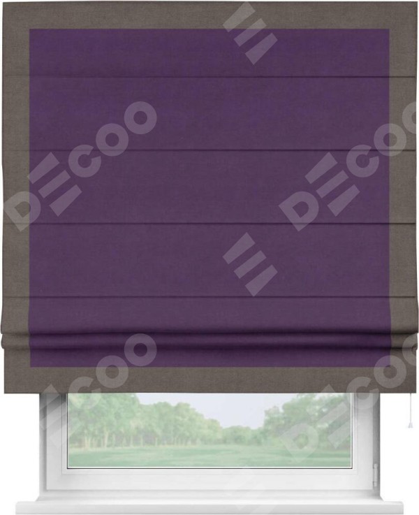Римская штора «Кортин» с кантом Чесс, для проема, ткань вельвет темно-фиолетовый