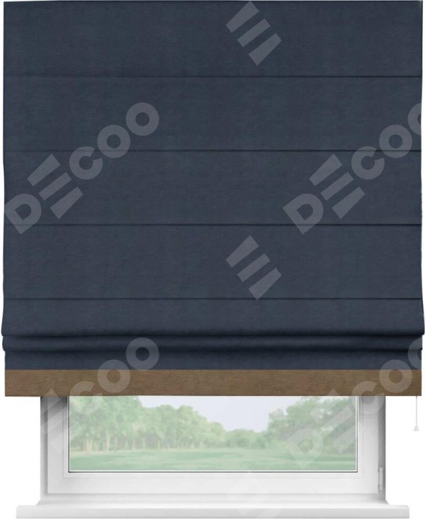 Римская штора «Кортин» с кантом Джестер, для проема, ткань софт однотонный тёмно-синий