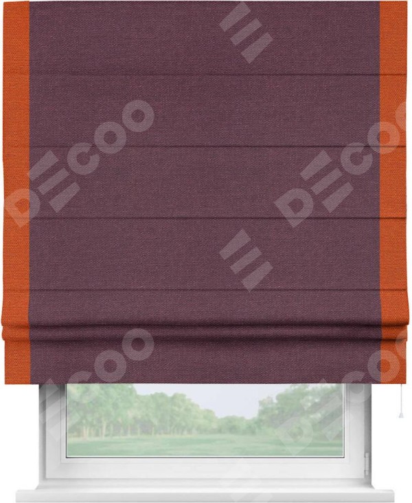 Римская штора «Кортин» с кантом Стрим Дуо, для проема, ткань лён фиолетовый