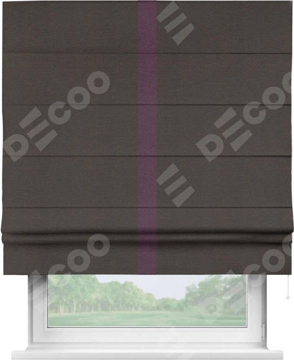 Римская штора «Кортин» с кантом Хайвэй, для проема, ткань лён димаут, венге