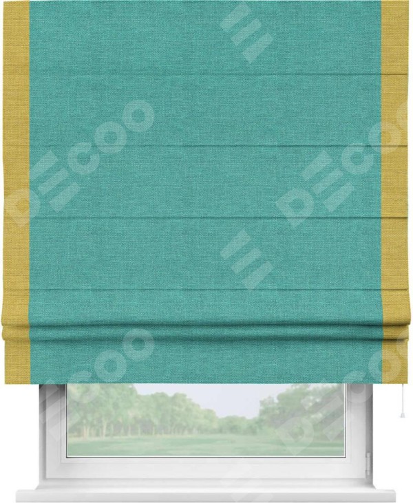 Римская штора «Кортин» с кантом Стрим Дуо, для проема, ткань лён изумрудный