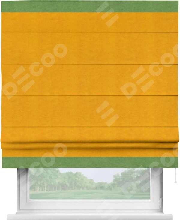 Римская штора «Кортин» с кантом Горизонт, для проема, ткань вельвет желтый