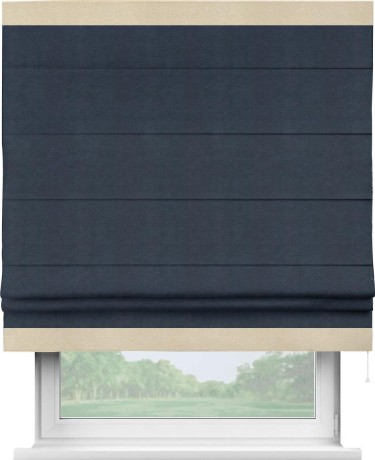 Римская штора «Кортин» с кантом Горизонт, для проема, ткань софт однотонный тёмно-синий