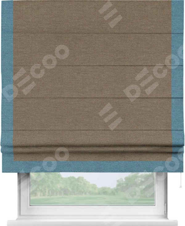 Римская штора «Кортин» с кантом Виктория, для проема, ткань лён светло-коричневый