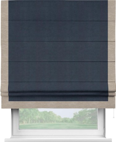 Римская штора «Кортин» с кантом Виктория, для проема, ткань софт однотонный тёмно-синий