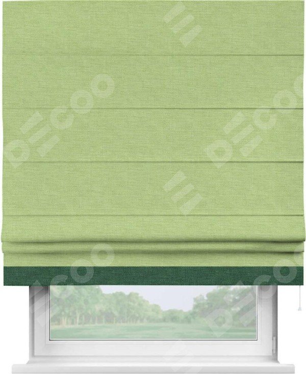 Римская штора «Кортин» с кантом Джестер, для проема, ткань лён зеленый