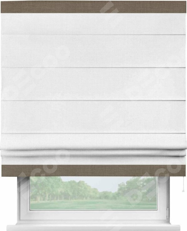 Римская штора «Кортин» с кантом Горизонт, для проема, ткань лён белый