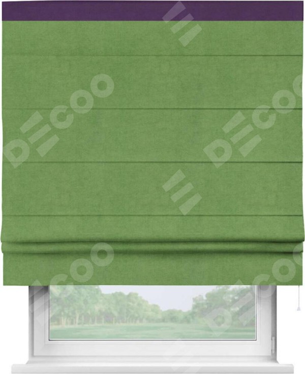 Римская штора «Кортин» с кантом Кинг, для проема, ткань вельвет салатовый