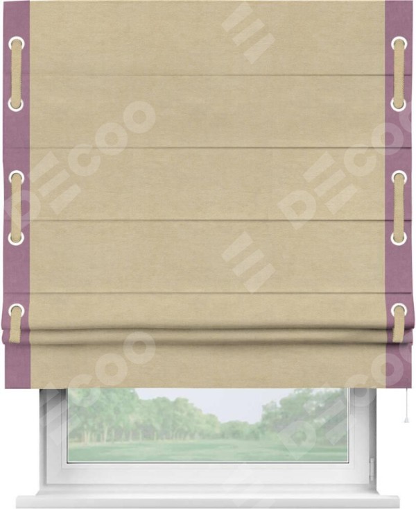 Римская штора «Кортин» с кантом Стрим Дуо (люверсы с пояском), для проема, ткань вельвет бежевый
