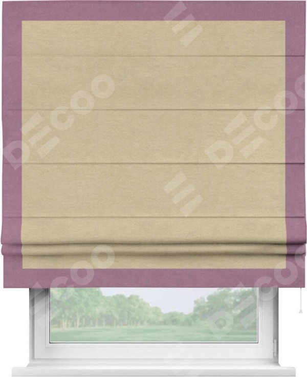 Римская штора «Кортин» с кантом Чесс, для проема, ткань вельвет бежевый