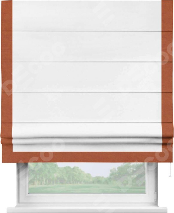 Римская штора «Кортин» с кантом Виктория, для проема, ткань вельвет белый