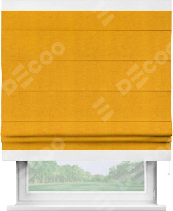 Римская штора «Кортин» с кантом Горизонт, для проема, ткань вельвет желтый