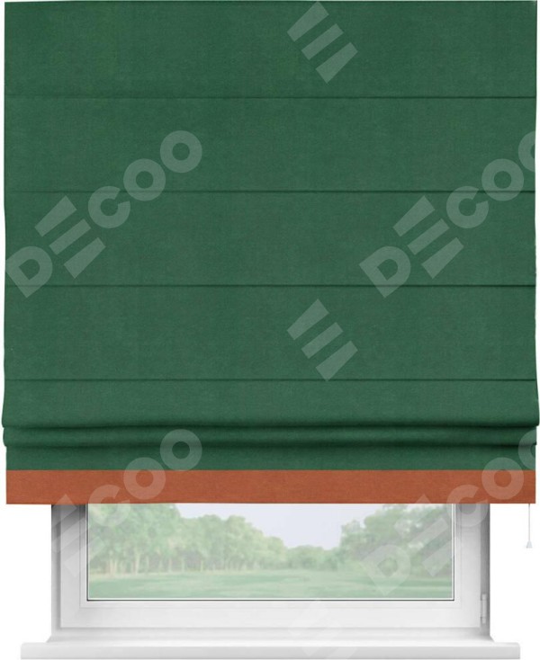 Римская штора «Кортин» с кантом Джестер, для проема, ткань вельвет зеленый