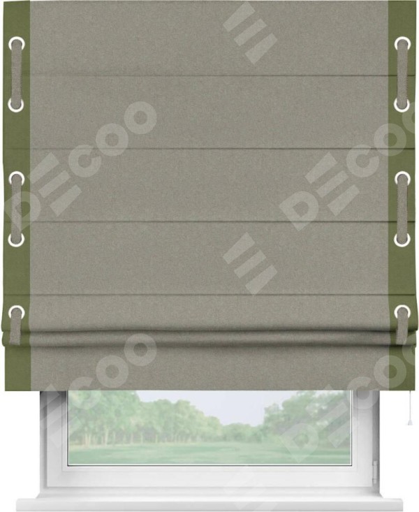 Римская штора «Кортин» с кантом Стрим Дуо (люверсы с пояском), для проема, лён блэкаут светло-бежевый