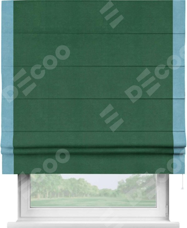 Римская штора «Кортин» с кантом Стрим Дуо, для проема, ткань вельвет зеленый