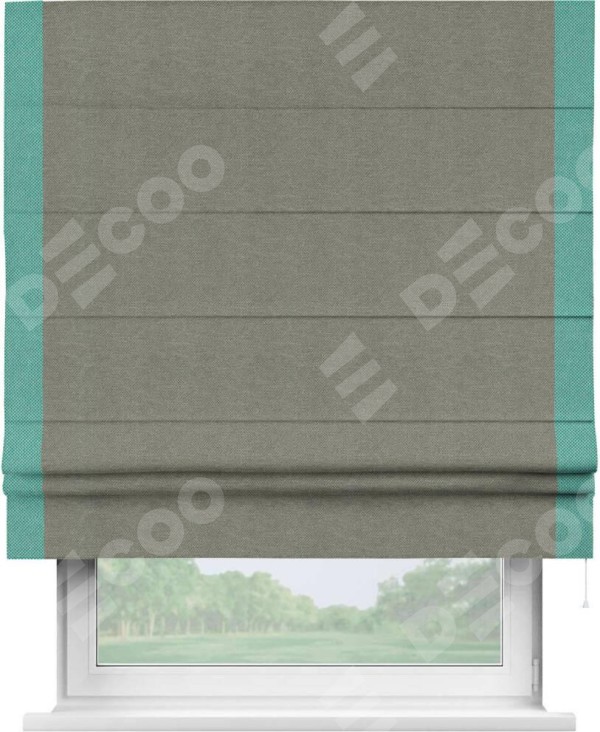 Римская штора «Кортин» с кантом Стрим Дуо, для проема, ткань лён димаут, стальной