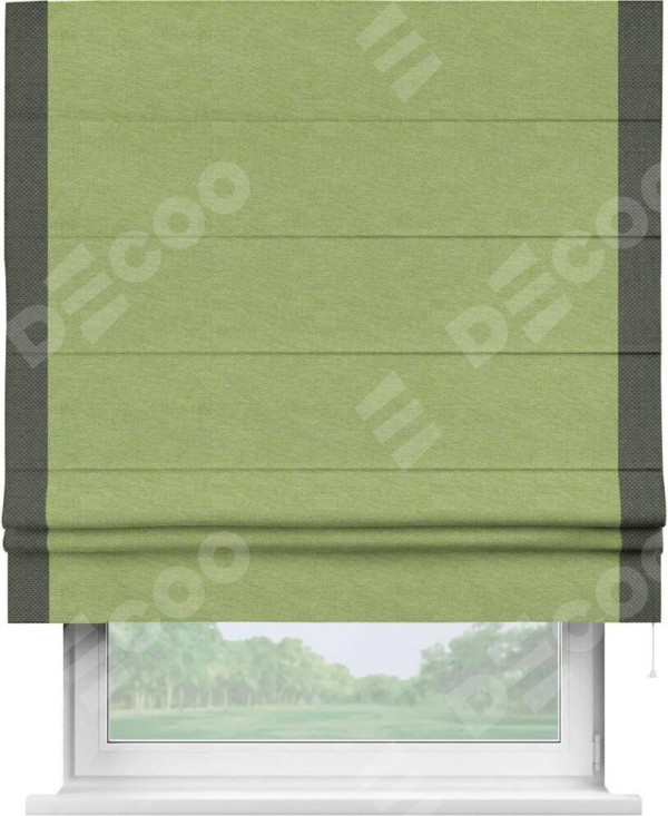 Римская штора «Кортин» с кантом Стрим Дуо, для проема, ткань лён димаут, салатовый