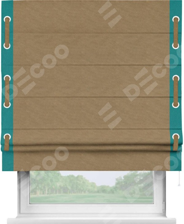 Римская штора «Кортин» с кантом Стрим Дуо (люверсы с пояском), для проема, ткань лён димаут, коричневый