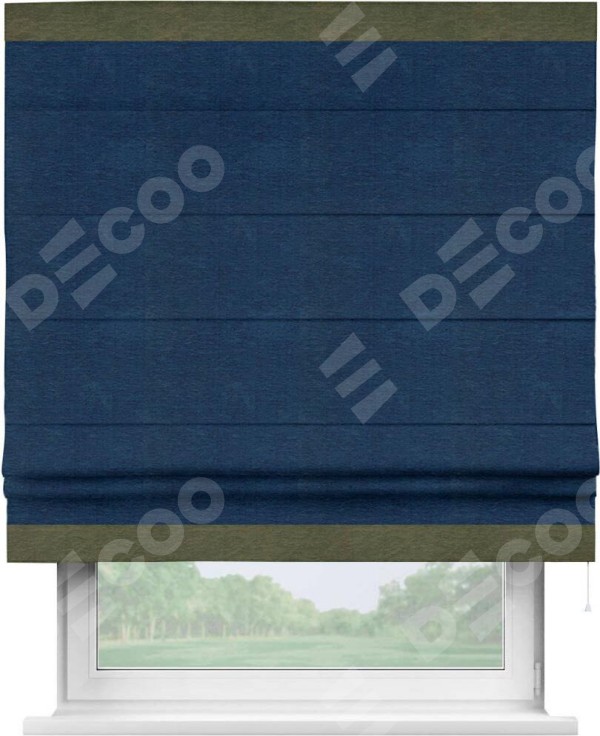 Римская штора «Кортин» с кантом Горизонт, для проема, ткань софт однотонный синий