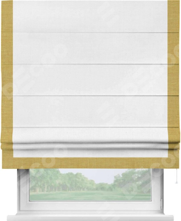 Римская штора «Кортин» с кантом Виктория, для проема, ткань лён белый