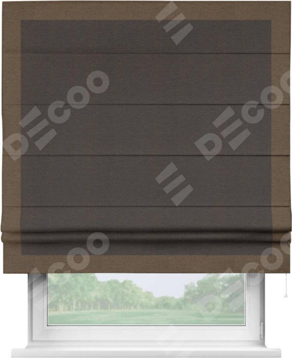 Римская штора «Кортин» с кантом Чесс, для проема, ткань лён димаут, венге