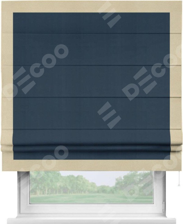 Римская штора «Кортин» с кантом Чесс, для проема, ткань блэкаут однотонный синий