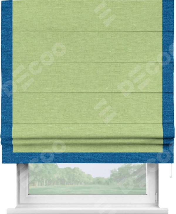 Римская штора «Кортин» с кантом Виктория, для проема, ткань лён зеленый