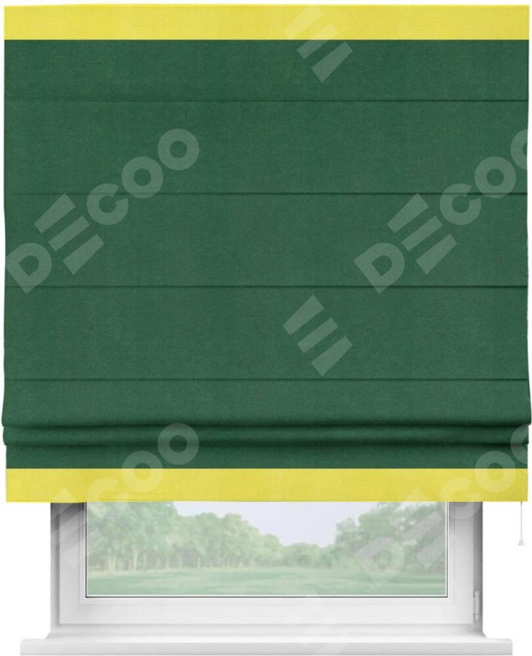 Римская штора «Кортин» с кантом Горизонт, для проема, ткань вельвет зеленый