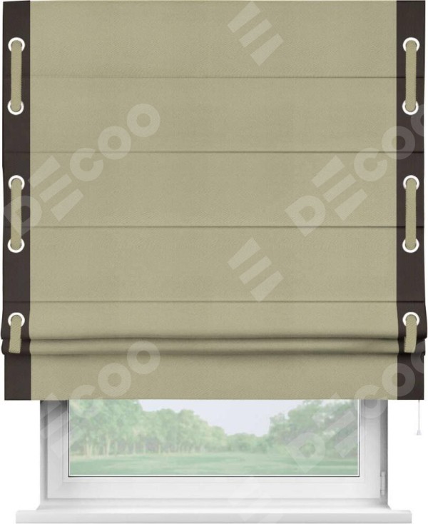 Римская штора «Кортин» с кантом Стрим Дуо (люверсы с пояском), для проема, ткань блэкаут однотонный милано капучино