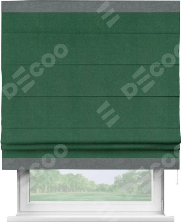 Римская штора «Кортин» с кантом Горизонт, для проема, ткань вельвет зеленый