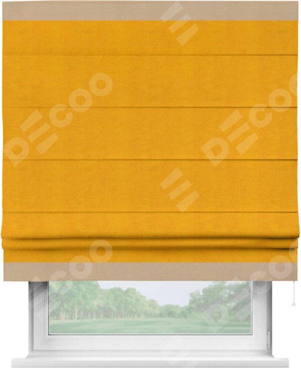 Римская штора «Кортин» с кантом Горизонт, для проема, ткань вельвет желтый