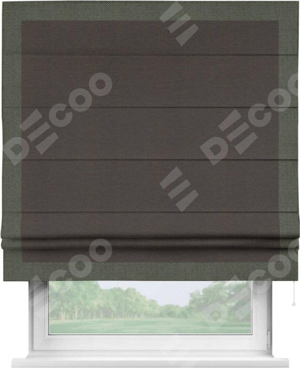 Римская штора «Кортин» с кантом Чесс, для проема, ткань лён димаут, венге