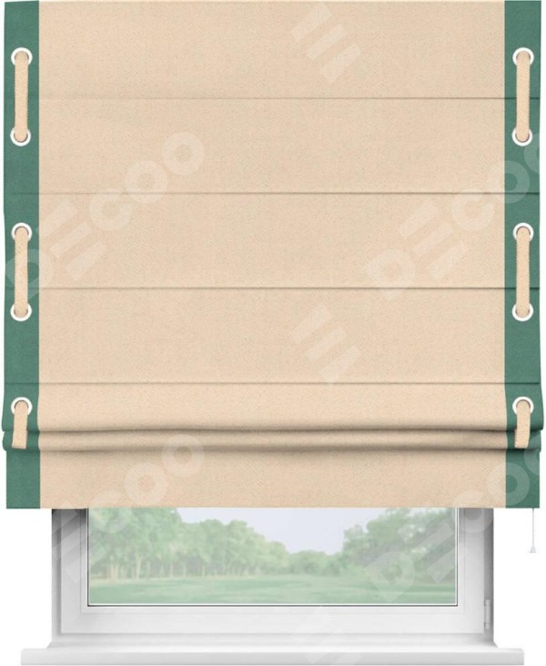 Римская штора «Кортин» с кантом Стрим Дуо (люверсы с пояском), для проема, ткань блэкаут с блеском бежевый